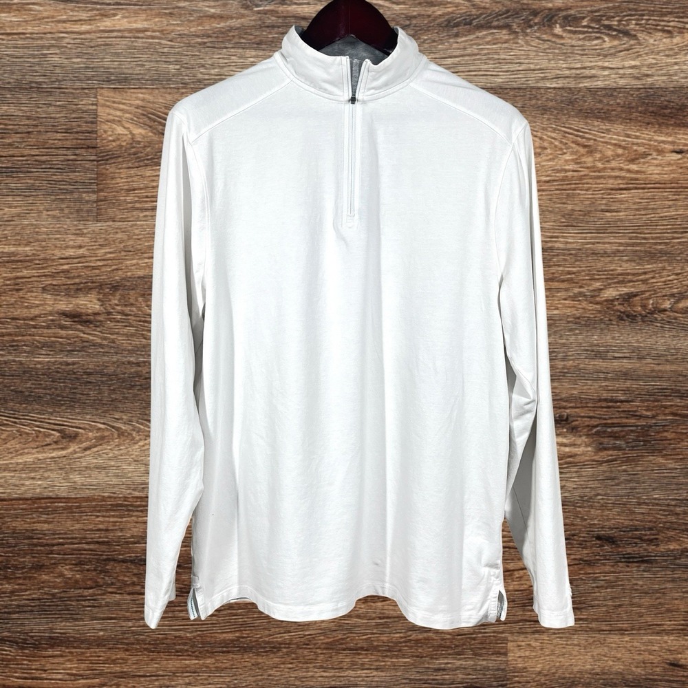 Coolibar Sonora 1/4 Zip Mens L White ZnO™ Cotton Bamboo UPF Beathable Stretch